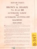 Brown & Sharpe-Brown & Sharpe No. 2 & 2G, Automatic Screw Machine Cutting-Off Parts Manual 1960-2G-No. 2-No. 2G-01